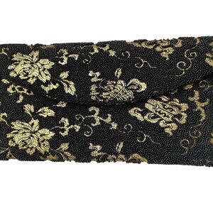 Vintage Elsie Tu Elaborate  Hand Beaded Purse Clutch Hong Kong Black Gold